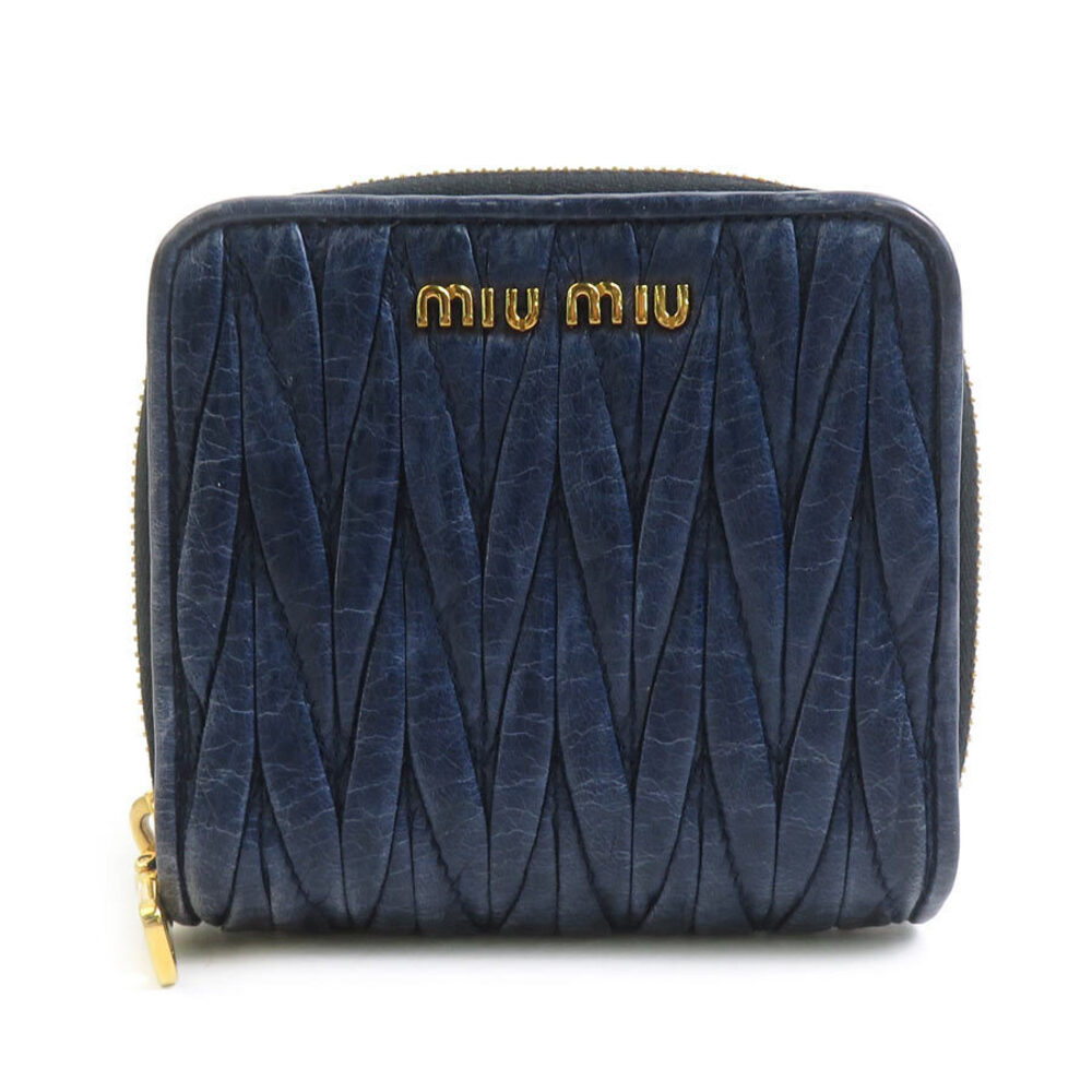 Miu Miu Bi fold Wallet Leather Navy Blue